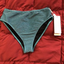Gottex Bikini Bottom Women  s Size 14 Green Striped High-Waisted Ribbed Swim NWT