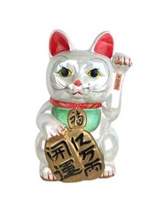 Japanese Beckoning Cat Maneki Neko Vtg Tradition Lucky Charm Rainbow Color 13.5"