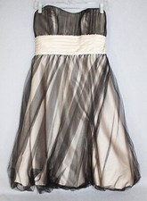 Alfred Angelo Strapless Sweetheart Mesh Dress Women 6 Ivory Black Mesh Beaded