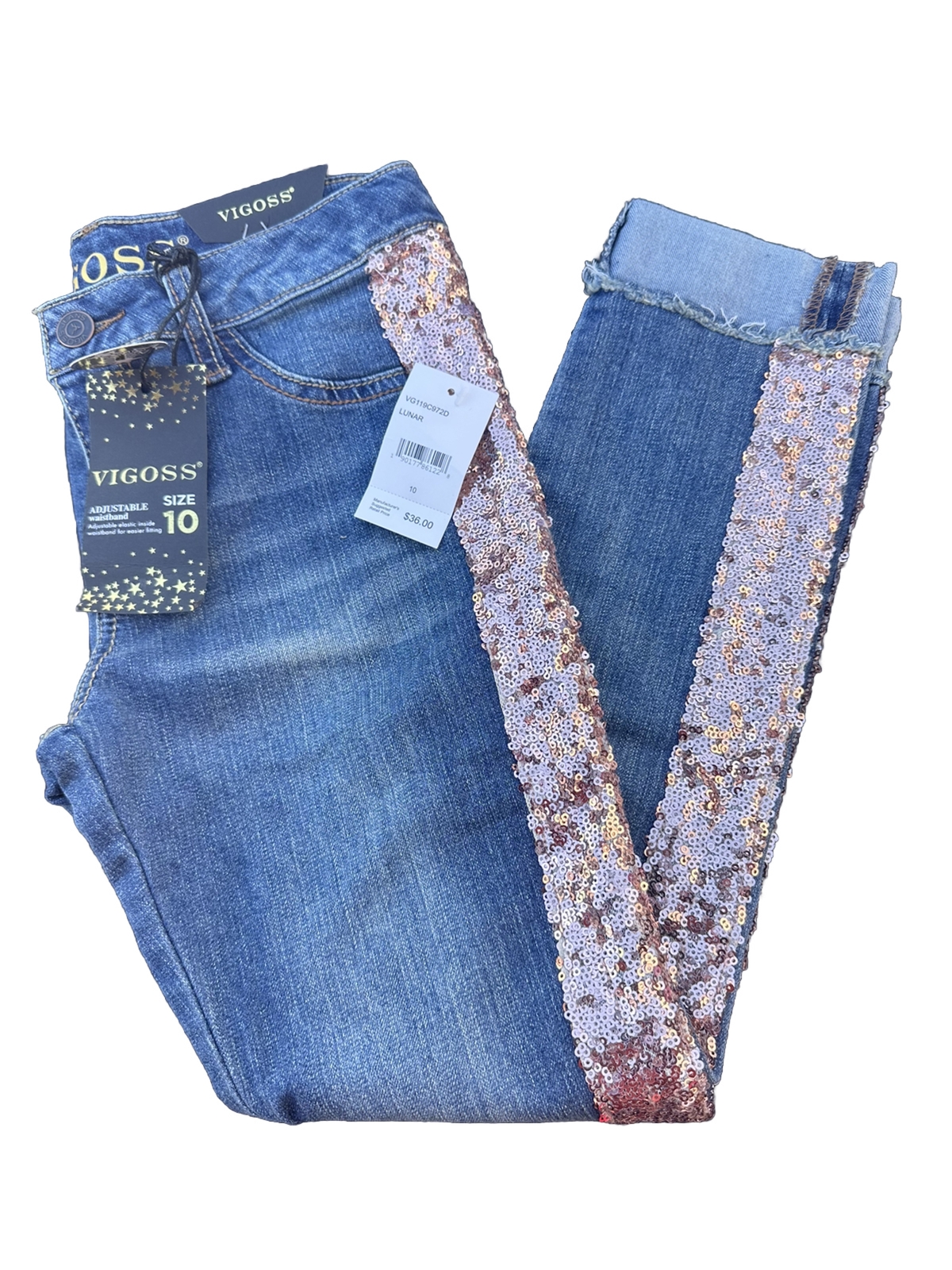 Girls VIGOSS Adjustable Jeans Size 10 Ankle Skinny Stretch NEW