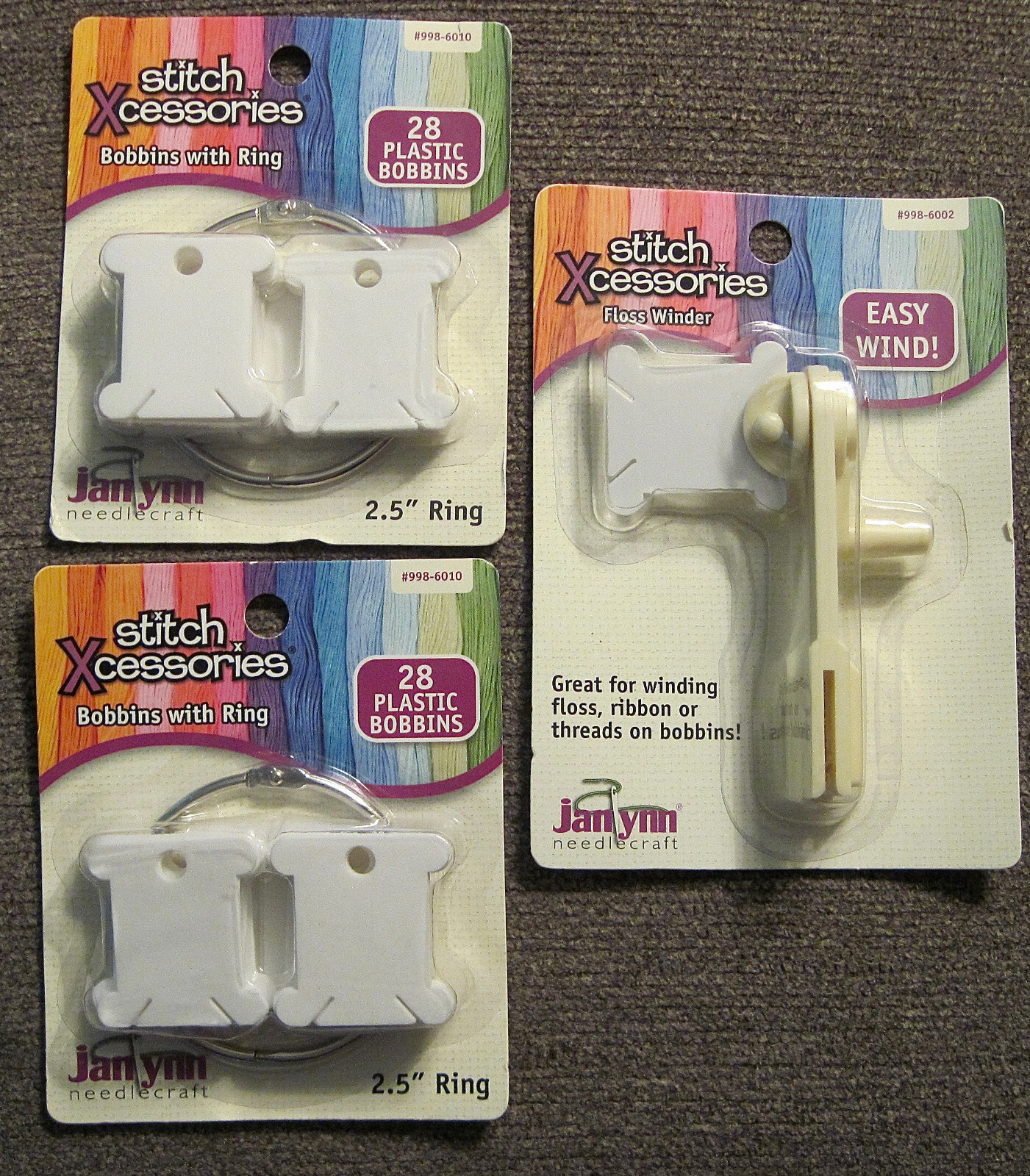 Floss Winder -  56 Plastic Bobbins w/2 2 1/2" Rings Janlynn 