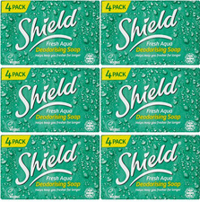 Image of Shield Fresh Aqua Deodorising Soap Bars Vegan Clean Bulk 115g Pack Of 4 x 6 (24)