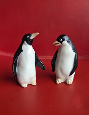 Set of 2 Otagiri Black White PENGUINS Sea World Japan Wing Out Beak Open