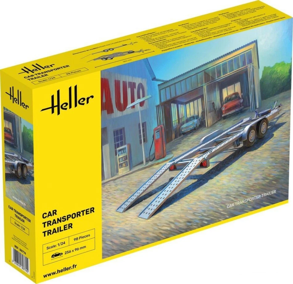 KIT MODELLISMO AUTO STATICO HELLER CAR TRANSPORTER TRAILER CARRELLO SCALA 1:24 - Immagine 2 di 4
