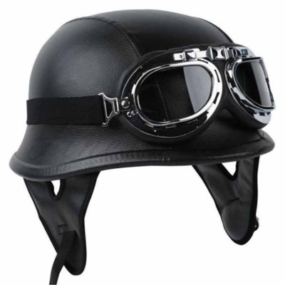 Size L Helmet Half Face Biker Pilot Goggles DOT German Black