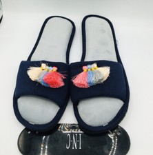 Slippers INC Blue Gray Slides Tassel NEW Sizes 7/8 M