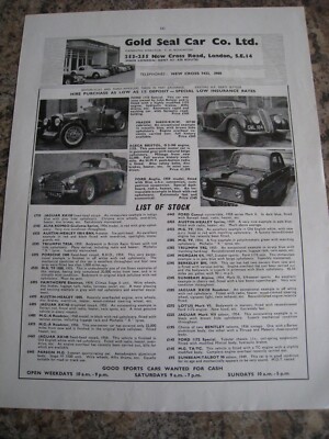 GOLD SEAL CAR COMPANY NEW CROSS ROAD LONDON LAGERLISTE A4 AKTE 34