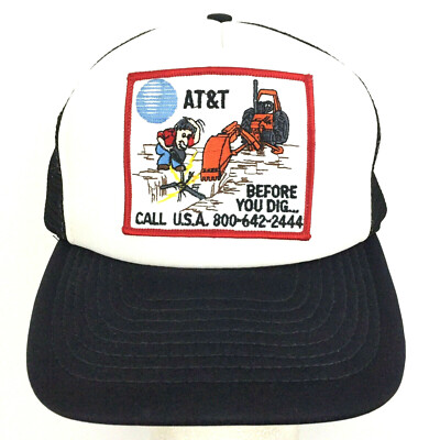 Vtg AT&T Patch Hat Before You Dig Call USA Logo Snap Back Trucker Baseball Cap