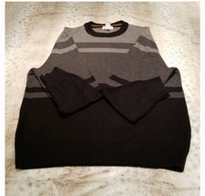 Dockers Mens Long Cable Knit Sweater Size L Black Grey Crew Neck
