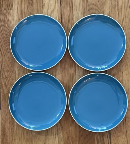 4 Crate & Barrel Turquoise Blue Aqua Max Pool Salad Plates 8 3/8" - Afbeelding 1 van 5