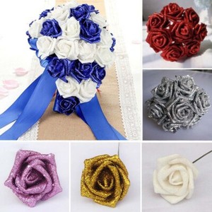10pcs Diy Bouquet Glitter Foam Rose Flowers Head Bride Bouquet