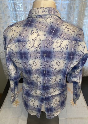 Tippy Tops Blue Cotton Flannel Button Front & Back Top Shirt
