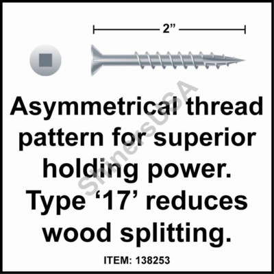 (3500) Particle Board Screw Type 17 8 x 2  Square Drive Flat Head w/Nibs #138253