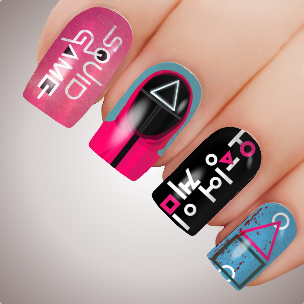 SQUID GAME Original Full Cover Halloween Nail Decal Art Water Sticker | eBay