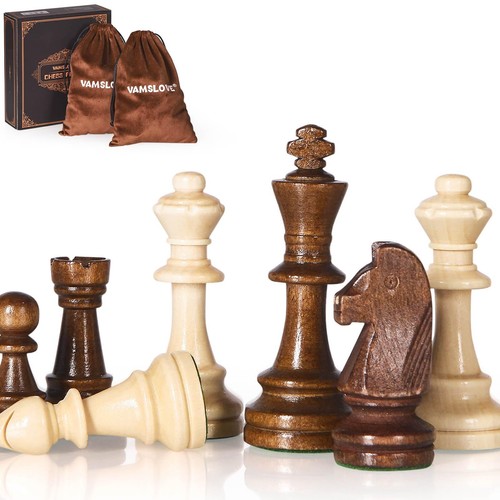 VAMSLOVE Wooden Tournament Chess Pieces - 3.8" King, Weighted, With 2 Extra Queens - View #6