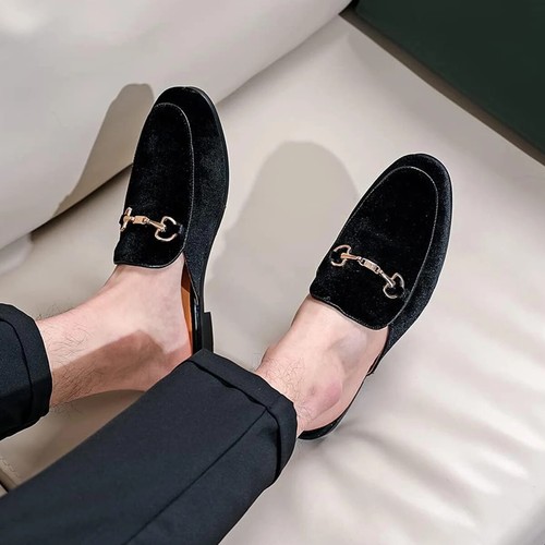 Men's Shoes Velvet Gold Buckle Slip-On Casual Slippers Indoor Outdoor Sandals - Picture 10 of 23