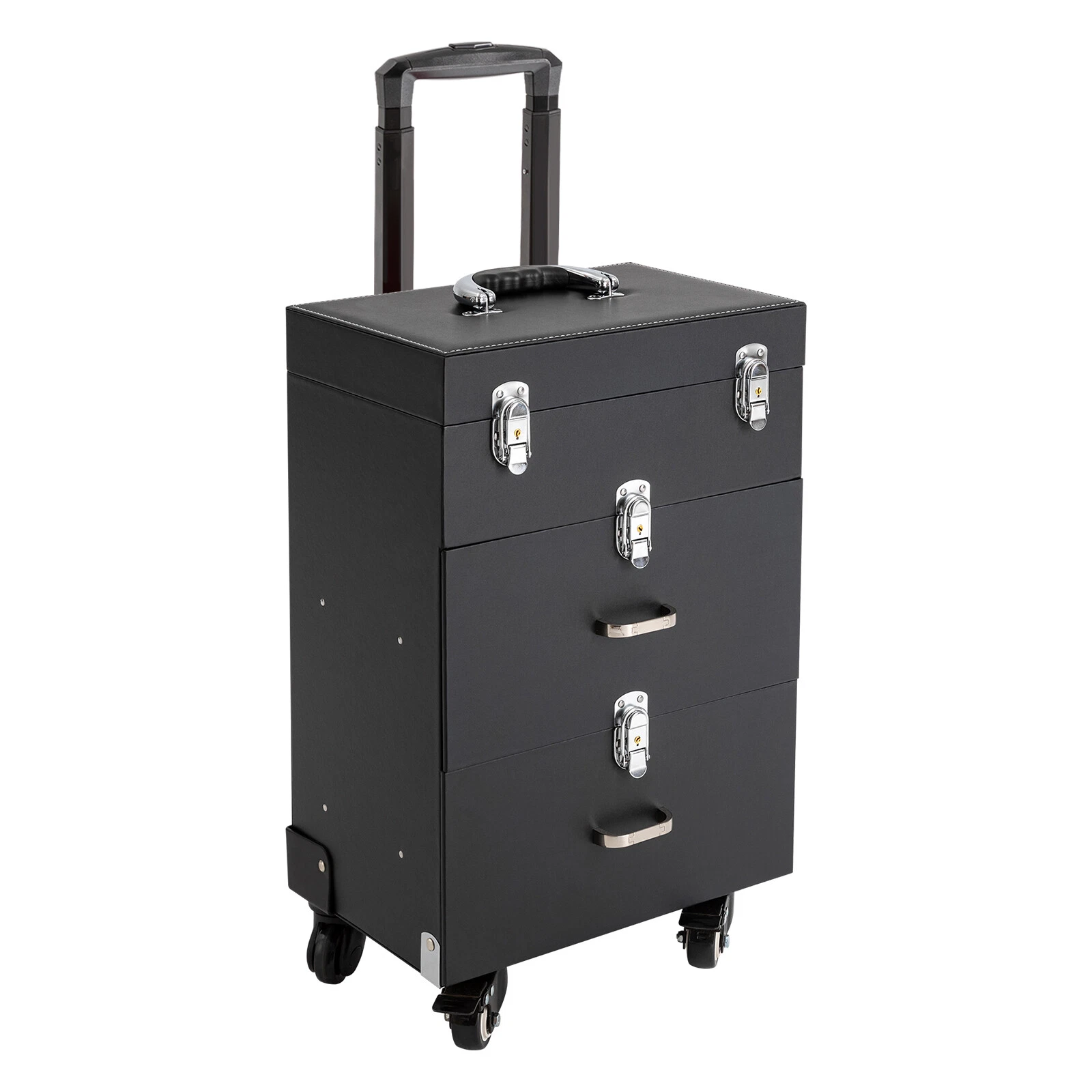 Rolling Makeup Train Case Aluminum Salon Cosmetic Trolley Organizer Box+Drawer