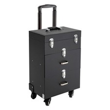 Rolling Makeup Train Case Aluminum Salon Cosmetic Trolley Organizer Box Drawer