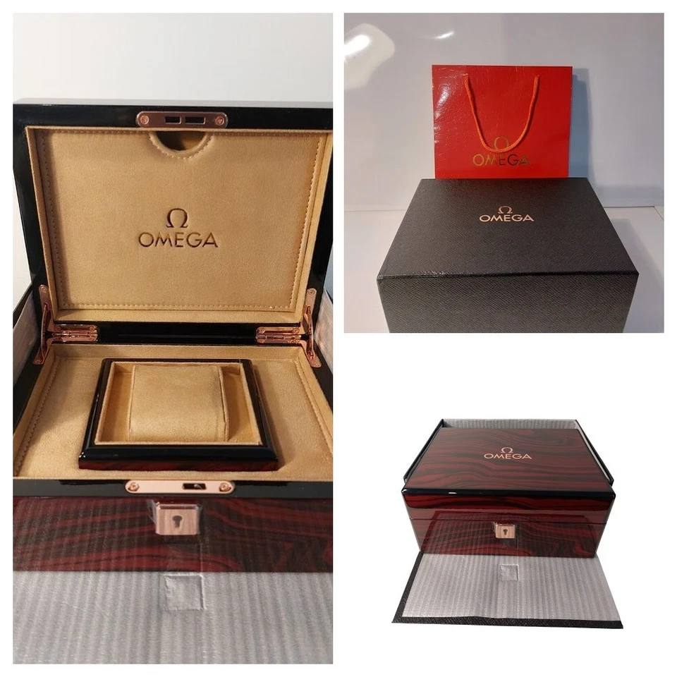 Omega Auténtico Acabado Satinado Caja Presentación con Caja de Viaje Roja Foto 2 de 4