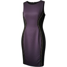 French Connection Purple Black Beaded Sheath Dress Sleeveless Size 4 37.5in L