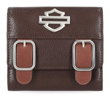 Harley-Davidson Women's Buckle Bar  Shield Logo Leather Indexer Wallet, Brown