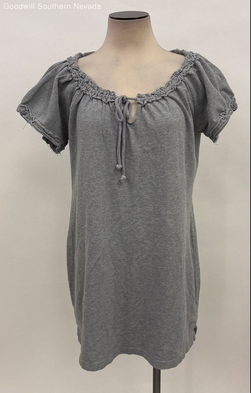 Michael Kors Women's Gray Drawstring Peplum Ruffle Cap Sleeve Tee Top - Size XL