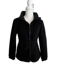Varley Women  s Black Sofia Full Zip Tie Waist Hooded Sweatshirt Small Athleisure