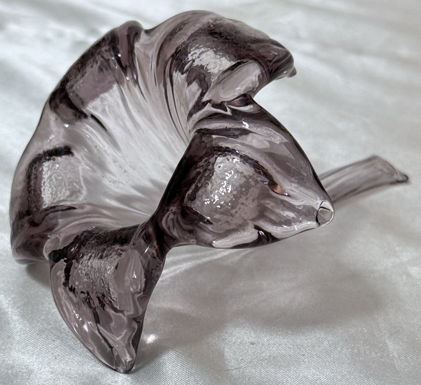 Vintage Silvestri Hand Blown Glass Lily Stem Deep Purple Snow Drop Flower