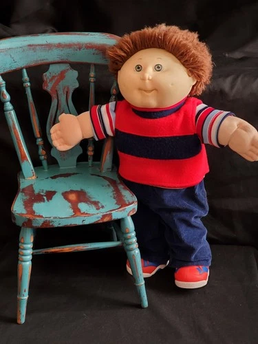 N Cabbage Patch Kid Wired Poseable BOY DOLL Brown Shag Green Eyes Clothes LOT