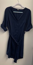 navy shirt dress size l with belt & roll up sleeves spring summer holiday