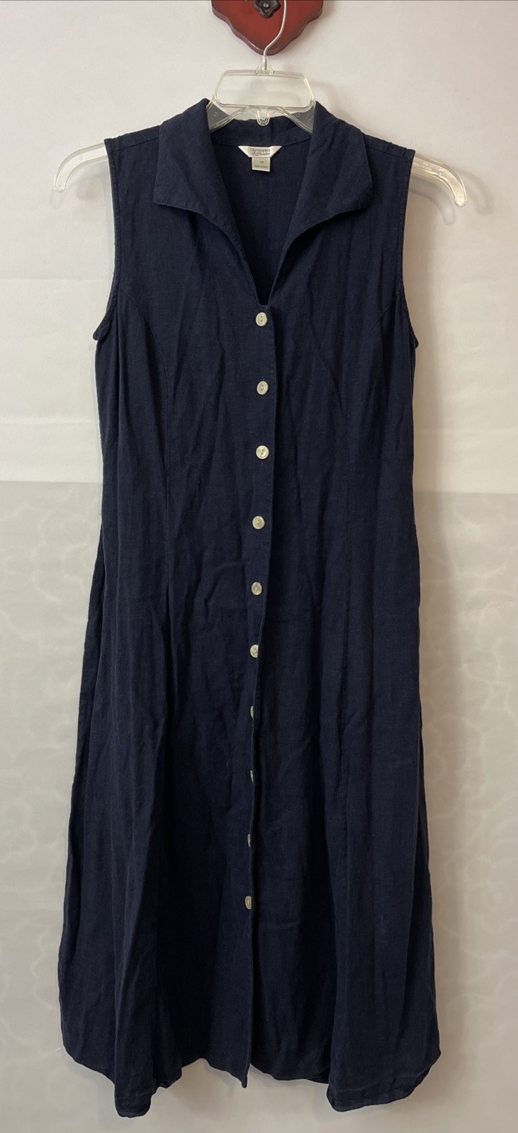 Christopher Banks Womens Size 10 Blue Vintage Linen-Blend Midi Sun Dress! A4492