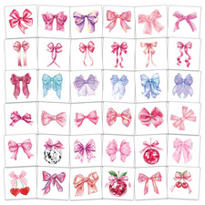 102 PCS Individually Wrapped Pink Bow Temporary Tattoo for Kids - Pink Bow