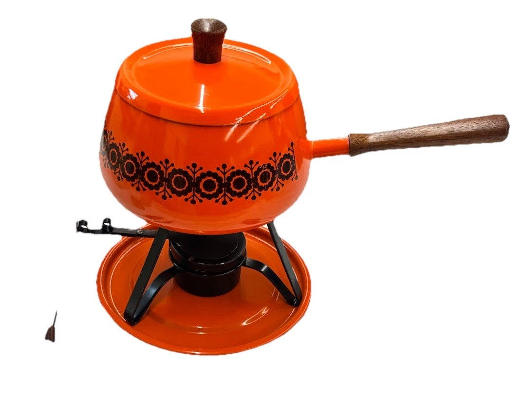MCM Fondue Pot Set Orange Floral Print Japan 1970 Retro 6 Color Skewer Forks
Opens in a new window o