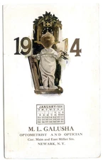 Postcard M. L. Galusha Optometrist and Optician  Newark NY January 1914 Calendar