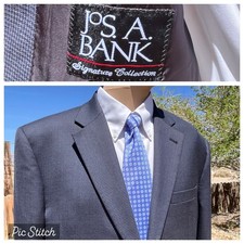 Jos. A. Bank Blazer Men 44L Navy Blue Signature Collection 100 Wool Houndstooth