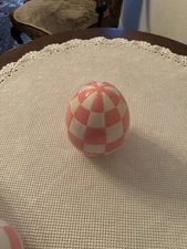 Pink and White Checkered Easter Egg 7" Tall “McKenzie Childs Inspired” Adorable 