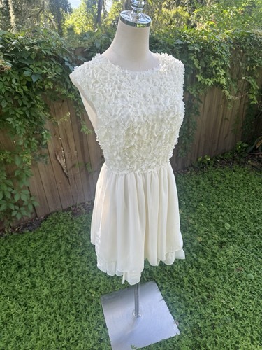 Ted Baker Cream Floral Chiffon Mini Fit & Flare Dress Sz 2 Sleeveless Romantic - Picture 17 of 19