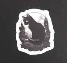 Black Cat With Wide Eyes Sticker 2" x 1.58" AJ