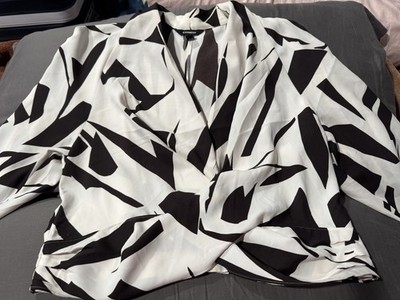 Express L Blouse Abstract Bold Graphic Twist Front Modern Avant Garde Art Deco
