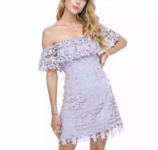 ASTR Purple Lilac Crochet Lace Off Over The Shoulder Mini Dress Size Medium 