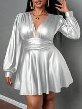 Shiny PU Leather Metallic Twirly Sissy Ruched Bodycon Dress PLUS 3X 3XL NEW