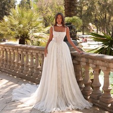 Royal Wedding Dress Bridal Gown 32-60 Strappy Ivory Lace Up Custom Made