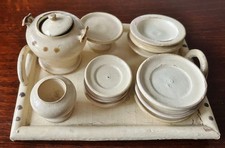 Puppenküche antik mini Essservice auf Tablett gedrechselt bemalt Erzgebirge?