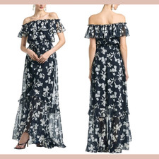 NWT 425 SACHIN BABI 14 Riley Ruffle Gown in Navy Venetia Petal J2127
