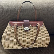 Vintage Wicker Woven Purse with Lucite details Made In Hongkong