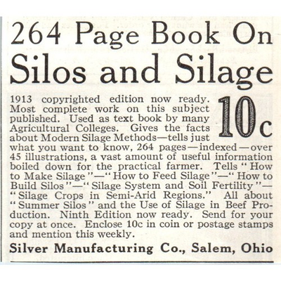 #ad Silver Manufacturing Co Salem OH Silo amp; Silage Book 1913 Magazine Advert AE7 N7 $27.00