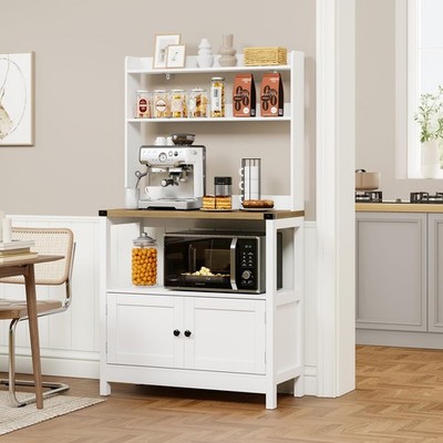 Microwave Stand Bakers Rack Cabinet, Freestanding 5-Tier Kitchen Shelves, Far...