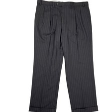 Chaps Dress Pants Mens 36W 29L Portly Black Pinstripe Trousers Formal Office VTG