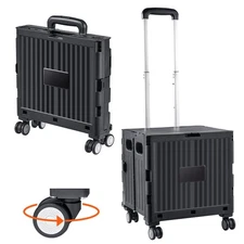 Collapsible Utility Trolley Compact Rolling Storage Cart with Extendable Handle