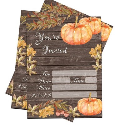 Youre Invited Double Sided Wooden Rustic Country Invitations Pumpkins 25 Pack